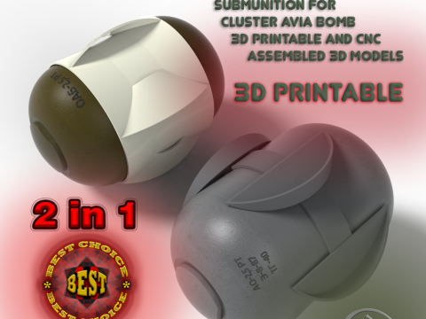 AO OAB 2 5 PTof USSR and Russian Submunition cluster avia bomb 3D printable Moulage 3D Model