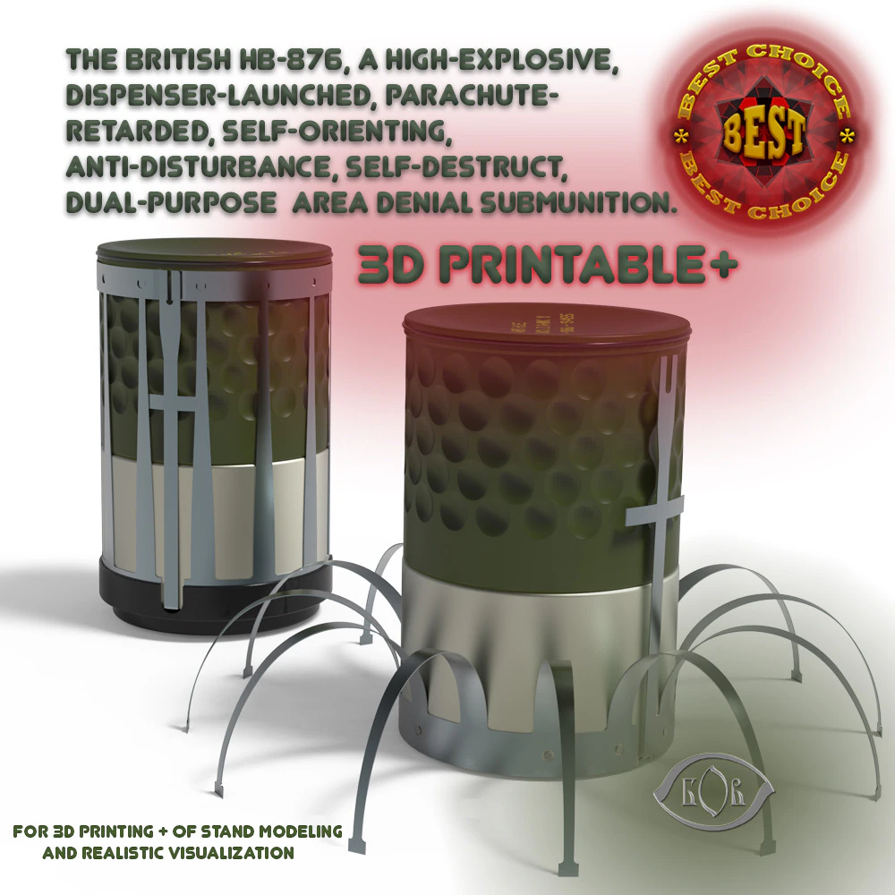 HB-876 British landmine area denial submunition 3D printable Moulage 3D Model .c4d .max .obj .3ds .fbx .stl .blend 