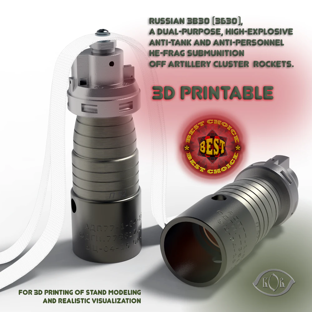 3B30 submunition off artillery cluster rockets 3D printable Moulage 3D Model .c4d .max .obj .3ds .fbx .stl .blend 