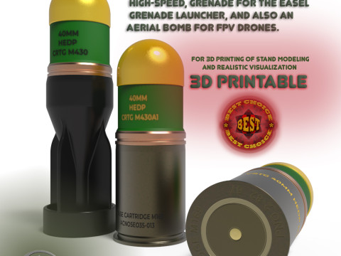 M430 40mm Projected Grenade Bomb for FPV drones Shell Cartridge 3D printable Moulage 3D Model