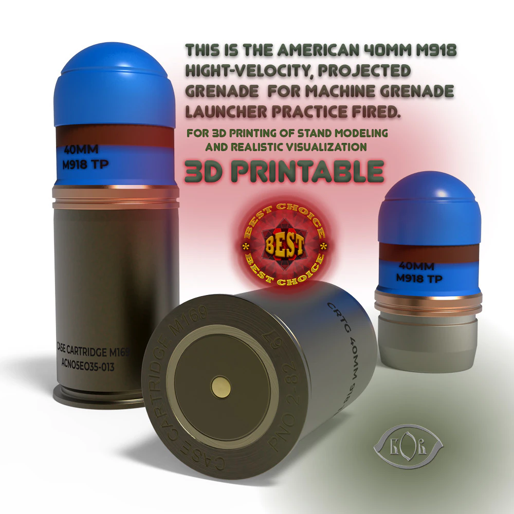 M918 40mm Projected Grenade Shell Projectile Cartridge 3D printable Moulage 3D Model .c4d .max .obj .3ds .fbx .stl .blend 