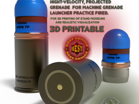 M918 40mm Projected Grenade Shell Projectile Cartridge 3D printable Moulage 3D Model