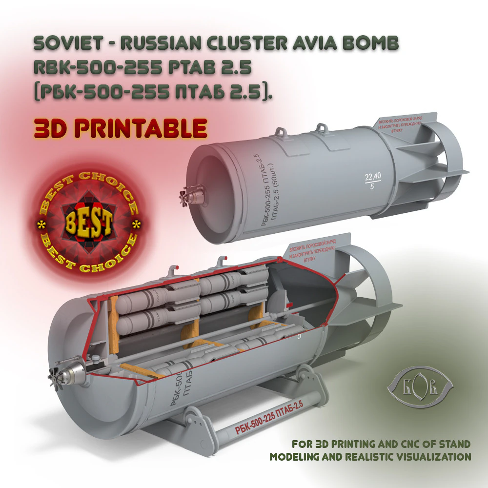 Soviet Russian Cluster aviation bomb RBK 500 255 PTAB 2 5 3D printable Moulage In scale 1 to 5 3D Model .c4d .max .obj .3ds .fbx .stl .blend