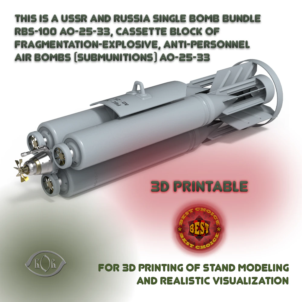 Russian Single bomb bundle RBS-100 AO 25 33 3D printable Moulage 3D Model .c4d .max .obj .3ds .fbx .stl .blend 