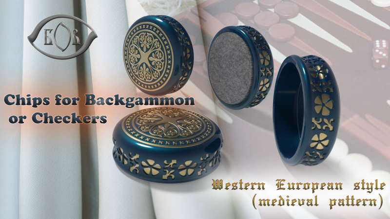 Chips Backgammon Checkers Europe pattern medieval style 3D print model Modello 3D .c4d .max .obj .3ds .fbx .stl .blend