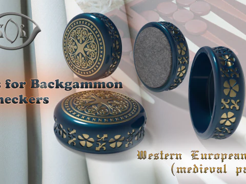 Chips Gam&atilde;o Damas Europa padr&atilde;o estilo medieval Modelo de impress&atilde;o 3D Modelo 3D