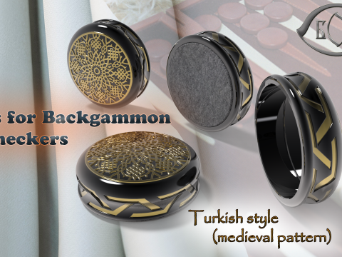 Chip Backgammon Checkers Turkish pattern style 3D printably 3D print model 3D 모델