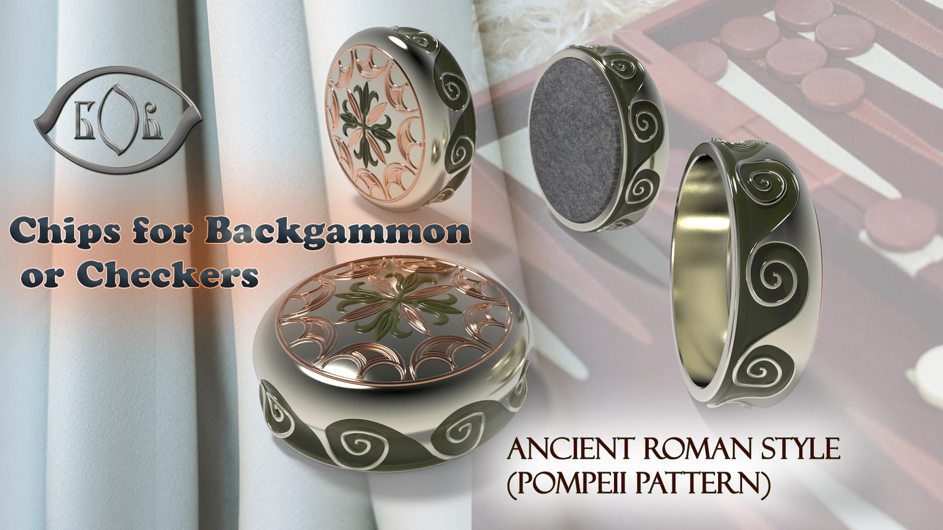 Chips Backgammon and Checkers Ancient Roman style 3D print model 3D Model .c4d .max .obj .3ds .fbx .stl .blend
