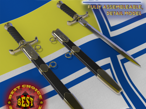 Officers dirk of the Ukrainian Navy in full assembly 3D Model
