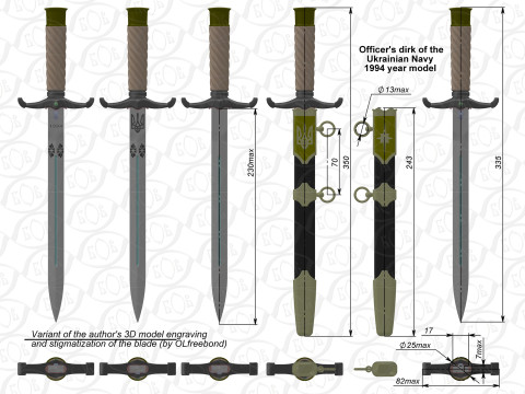 Officers dirk of the Ukrainian Navy in full assembly 3D Model