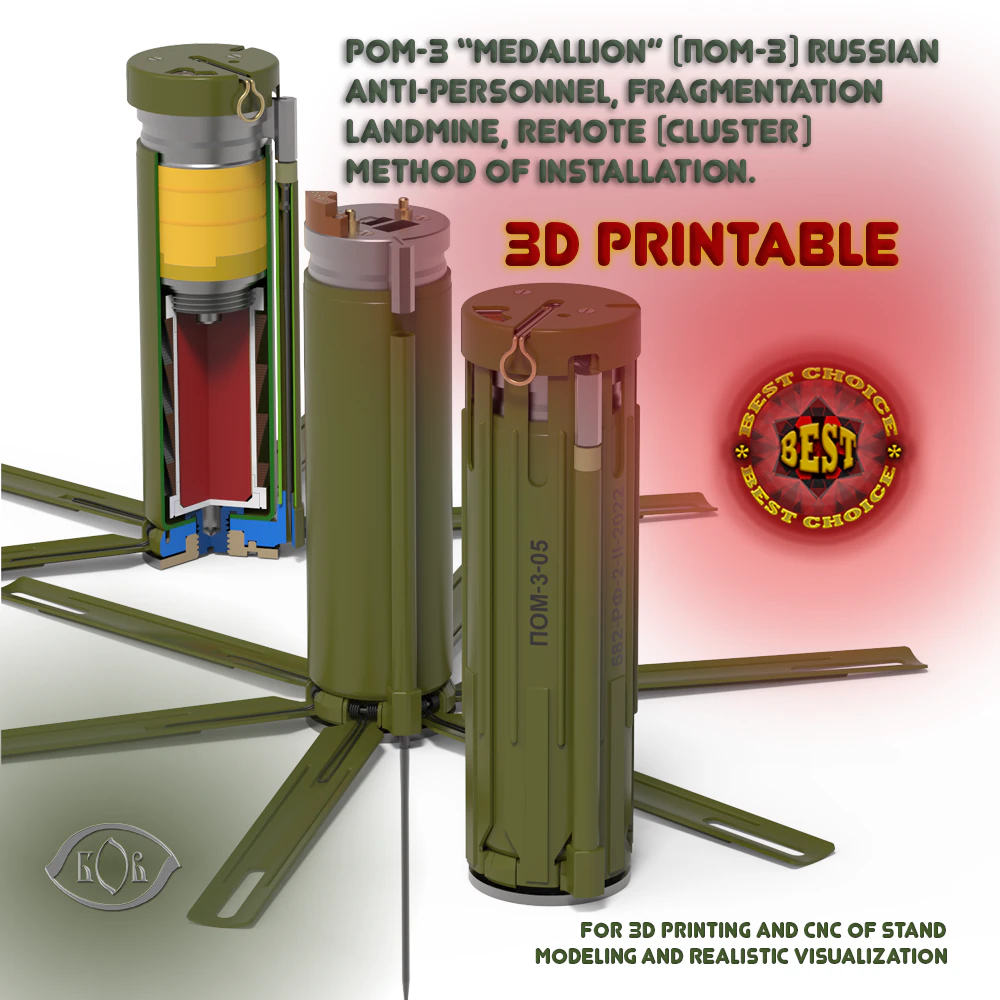 POM 3 Russian Anti personnel fragmentation landmine 3Dprinable moulage 3D Model .c4d .max .obj .3ds .fbx .stl .blend 