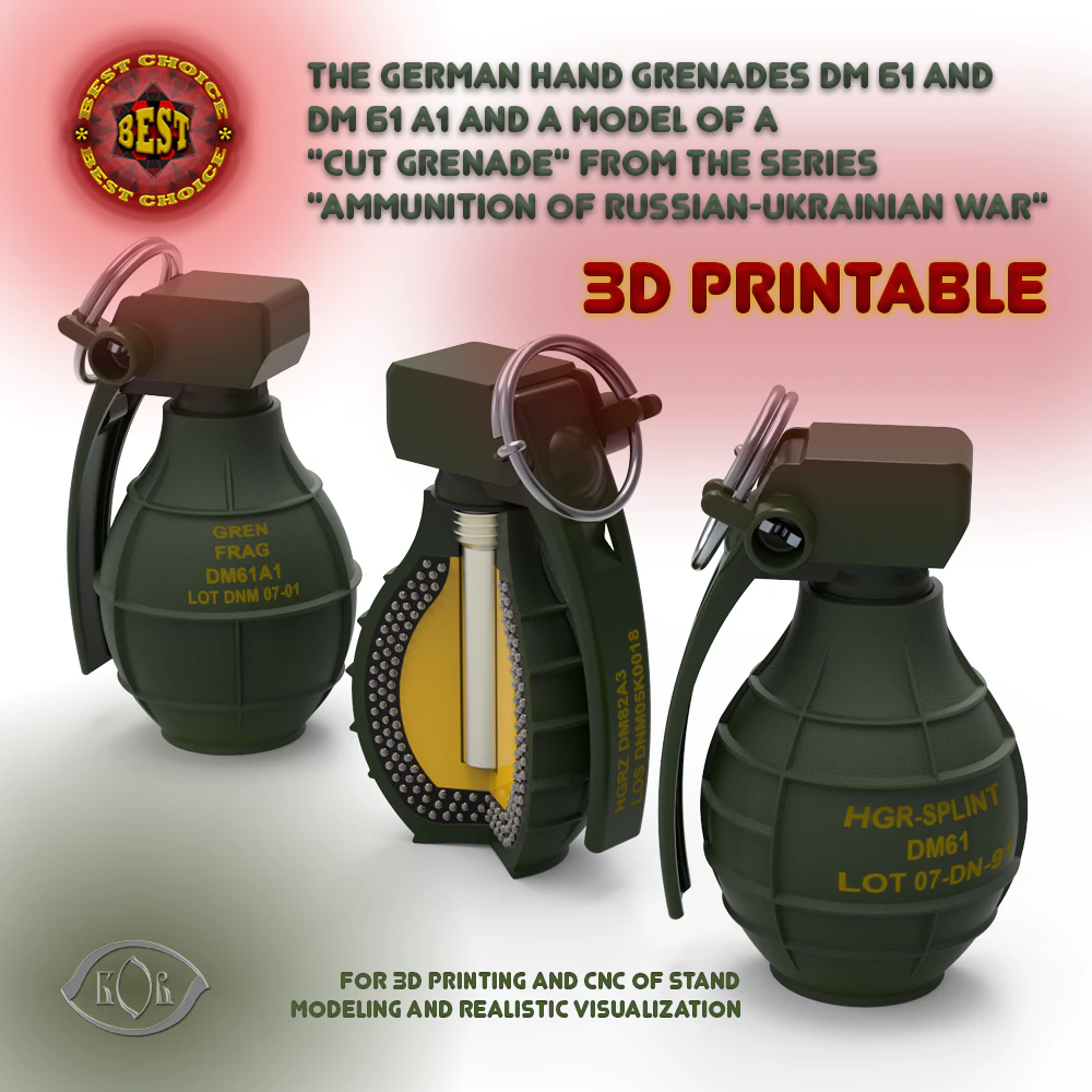 German DM61 DM61A1 hand grenade assembly moulage 3D Model .c4d .max .obj .3ds .fbx .stl .blend 