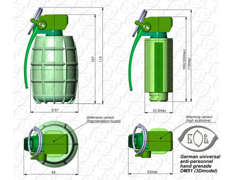 German DM51 hand grenade assembly printable moulage 3D Модель