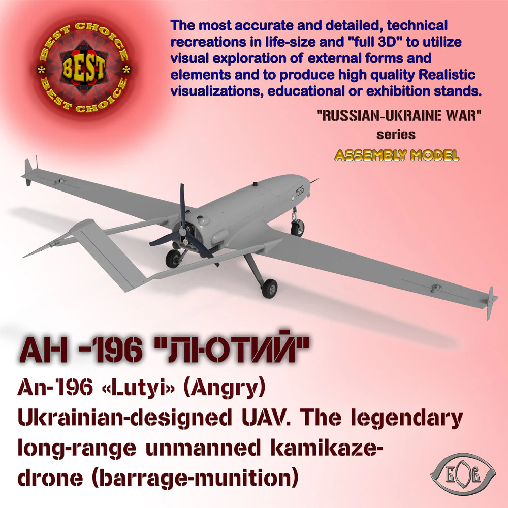 Ukrainian UAV AN196 LUTYI deep strike air drone 3D Model .c4d .max .obj .3ds .fbx .stl .blend 
