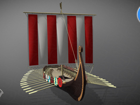 Drakkar is a Viking warship by Oseberg ship 820 AD 3D Model