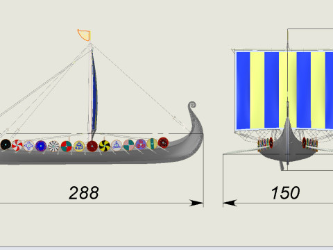 Drakkar is a Viking warship by Oseberg ship 820 AD 3D Model