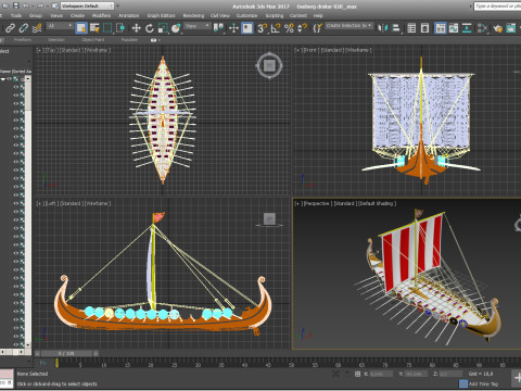 Drakkar is a Viking warship by Oseberg ship 820 AD 3D Model