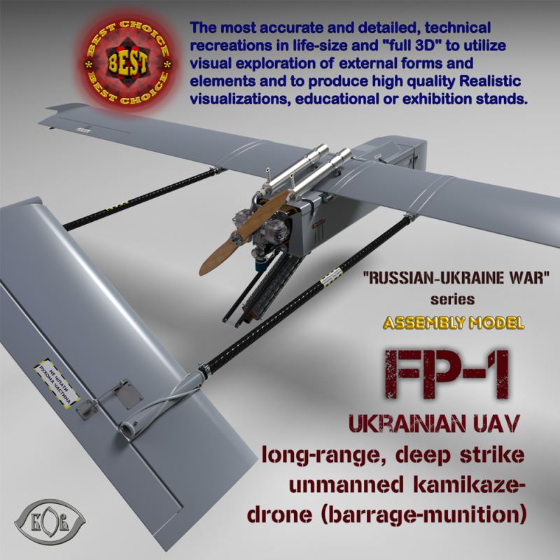 Ukrainian UAV FP-1 long range deep-strike air drone Fire Point Modèle 3D .c4d .max .obj .3ds .fbx .stl .blend 