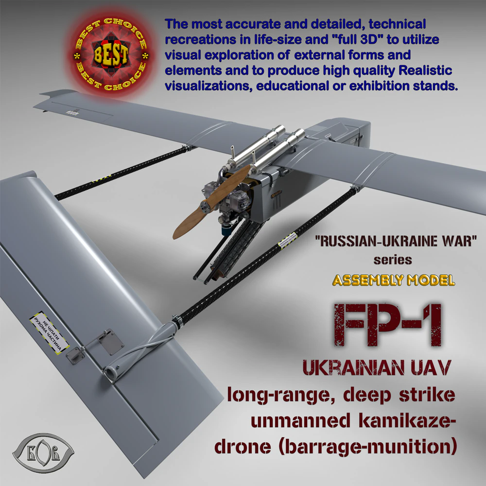 Ukrainian UAV FP-1 long range deep-strike air drone Fire Point 3D Model .c4d .max .obj .3ds .fbx .stl .blend 