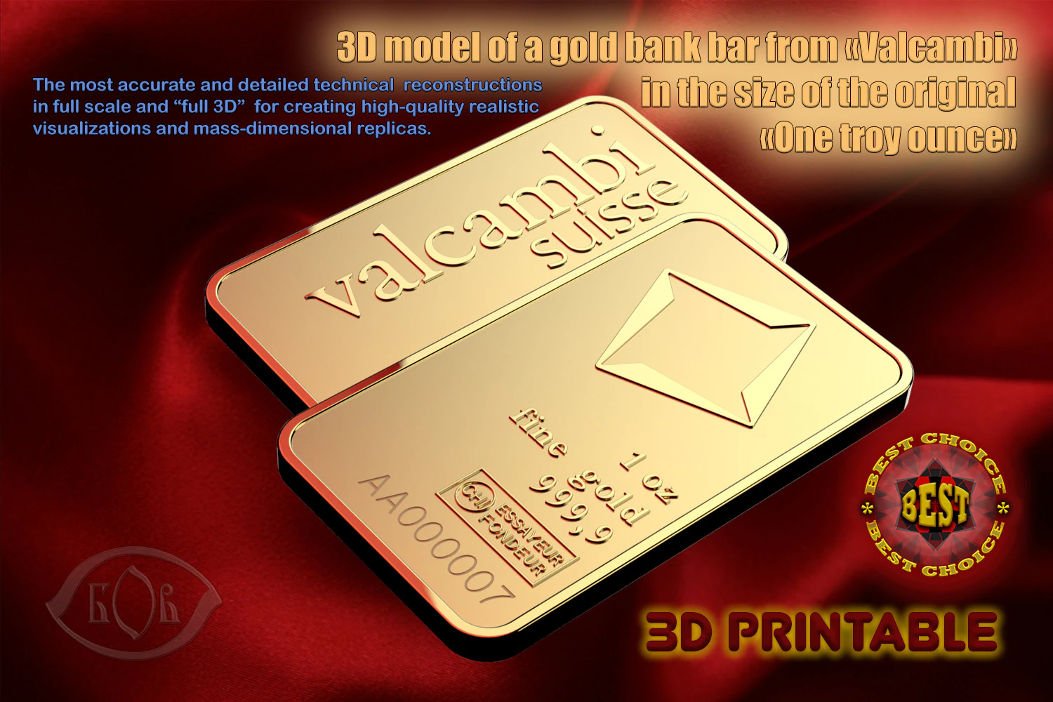 GOLD BAR 1oz VALCAMBI TROY OUNCE 3D Model .c4d .max .obj .3ds .fbx .stl .blend 