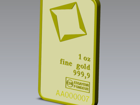 BARRA DE ORO 1oz VALCAMBI ONZA TROY Modelo 3D