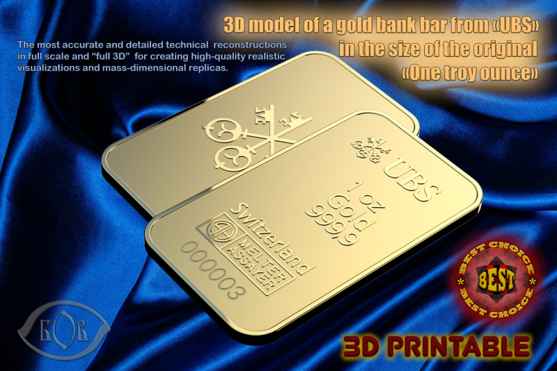 골드바 1온스 UBS 트로이 온스 3D 모델 .c4d .max .obj .3ds .fbx .stl .blend