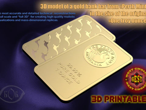 ZŁOTA SZTABKA 1 uncja PERTH MIĘTOWA uncja troy Model 3D