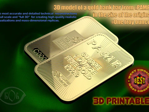 ZŁOTA SZTABKA 1 uncja PAMP Suisse TROY OUNCE do druku Model 3D