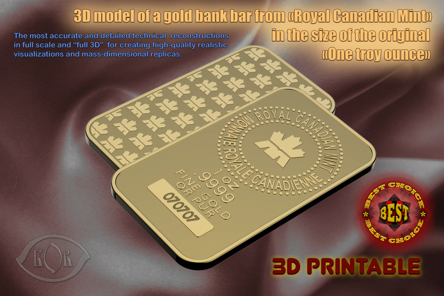 GOLD BAR 1oz Royal Canadian Mint TROY OUNCE 3D Model .c4d .max .obj .3ds .fbx .stl .blend 