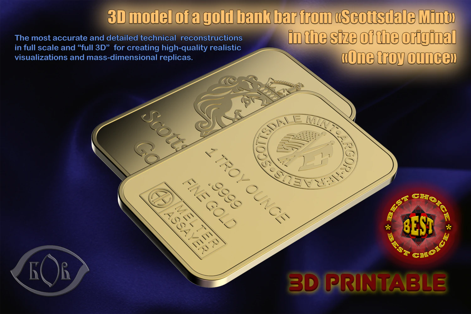 GOLD BAR 1oz Scottsdale Mint TROY OUNCE 3D Model .c4d .max .obj .3ds .fbx .stl .blend 