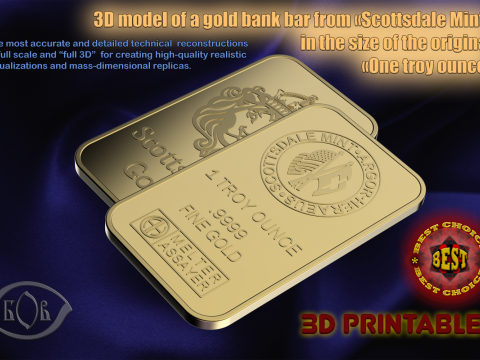 GOLD BAR 1oz Scottsdale Mint TROY OUNCE 3D Model