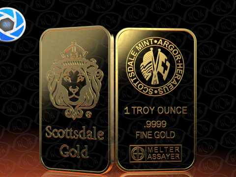 GOLD BAR 1oz Scottsdale Mint TROY OUNCE 3D Model
