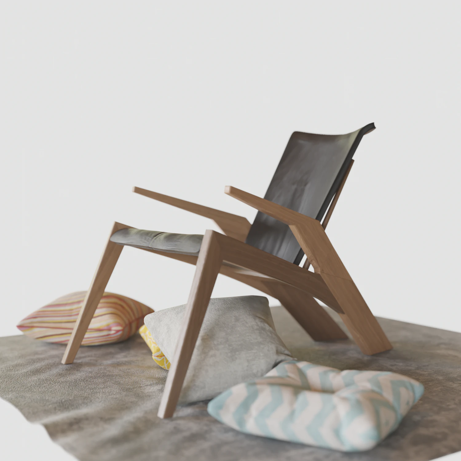 Modern Armchair with rug and pillows 3D Model .c4d .max .obj .3ds .fbx .stl .blend 