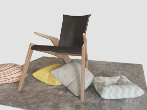 Modern Armchair with rug and pillows 3D Model