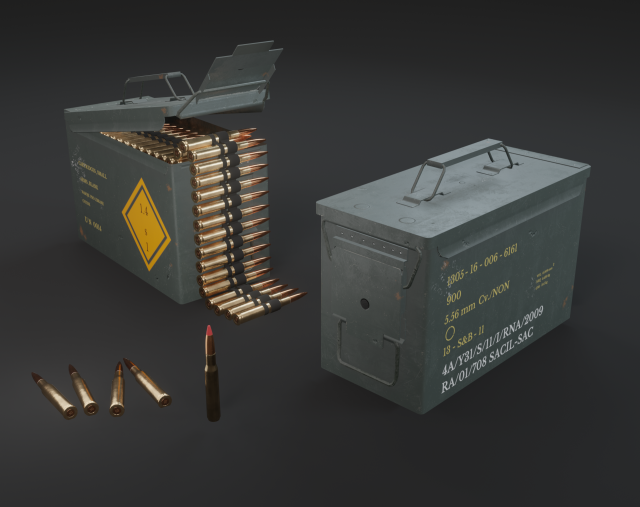 Ammo Box M2A1 and bullet 50 caliber Modelo 3D .c4d .max .obj .3ds .fbx .stl .blend 