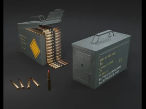 Cephane Kutusu M2A1 ve mermi 50 kalibre 3D Model