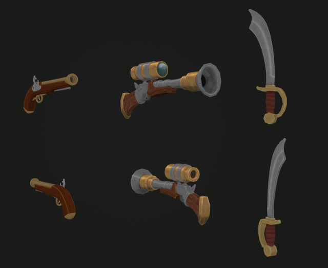 Hand Painted Pirate Set of Weapons 3Dモデル .c4d .max .obj .3ds .fbx .stl .blend 