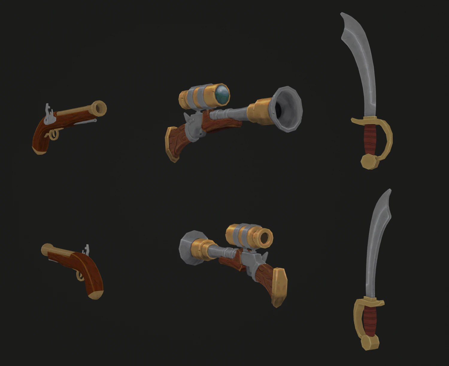 Hand Painted Pirate Set of Weapons 3D Model .c4d .max .obj .3ds .fbx .stl .blend 