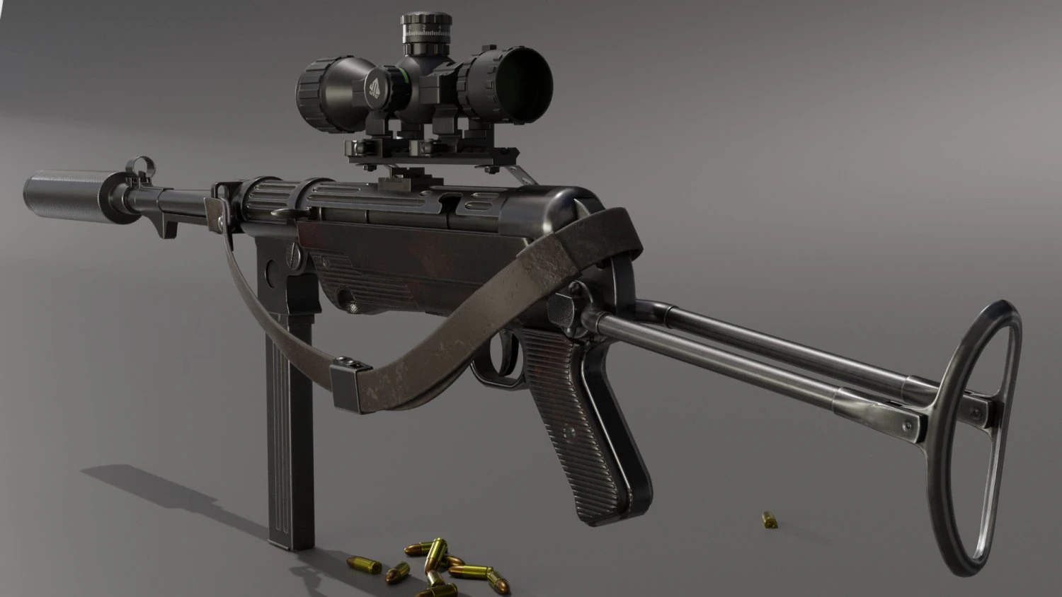 German stimpank MP-38 submachinegun 3D Model .c4d .max .obj .3ds .fbx .stl .blend 