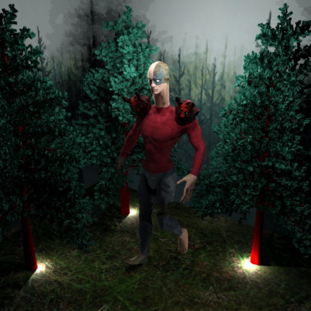 Cyborg with two heads of Satan 3D Модель .c4d .max .obj .3ds .fbx .stl .blend 