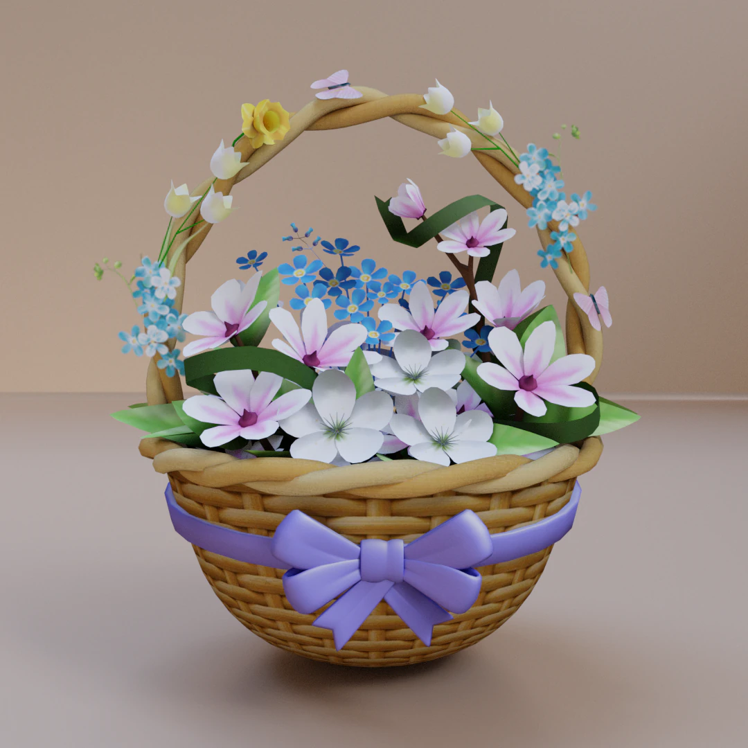 Basket of flower low poly 3D Model .c4d .max .obj .3ds .fbx .stl .blend