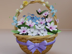 Basket of flower low poly 3D Model