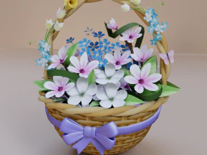 Basket of flower low poly 3D Model