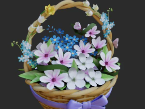 Basket of flower low poly 3D Model