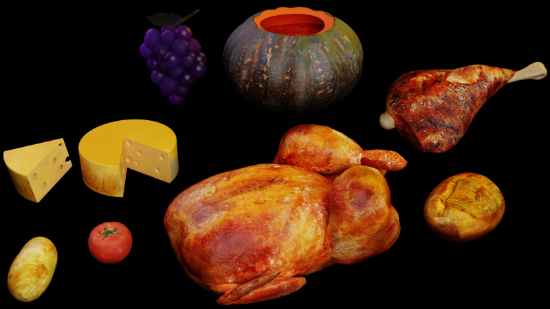 Various foods painted with textures included 3D 模型 .c4d .max .obj .3ds .fbx .stl .blend 