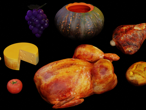 Various foods painted with textures included 3D Model