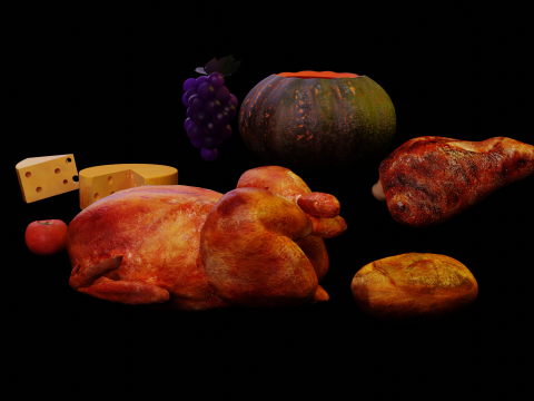 Various foods painted with textures included 3D 模型