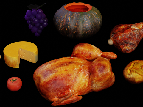 Various foods painted with textures included 3D 模型