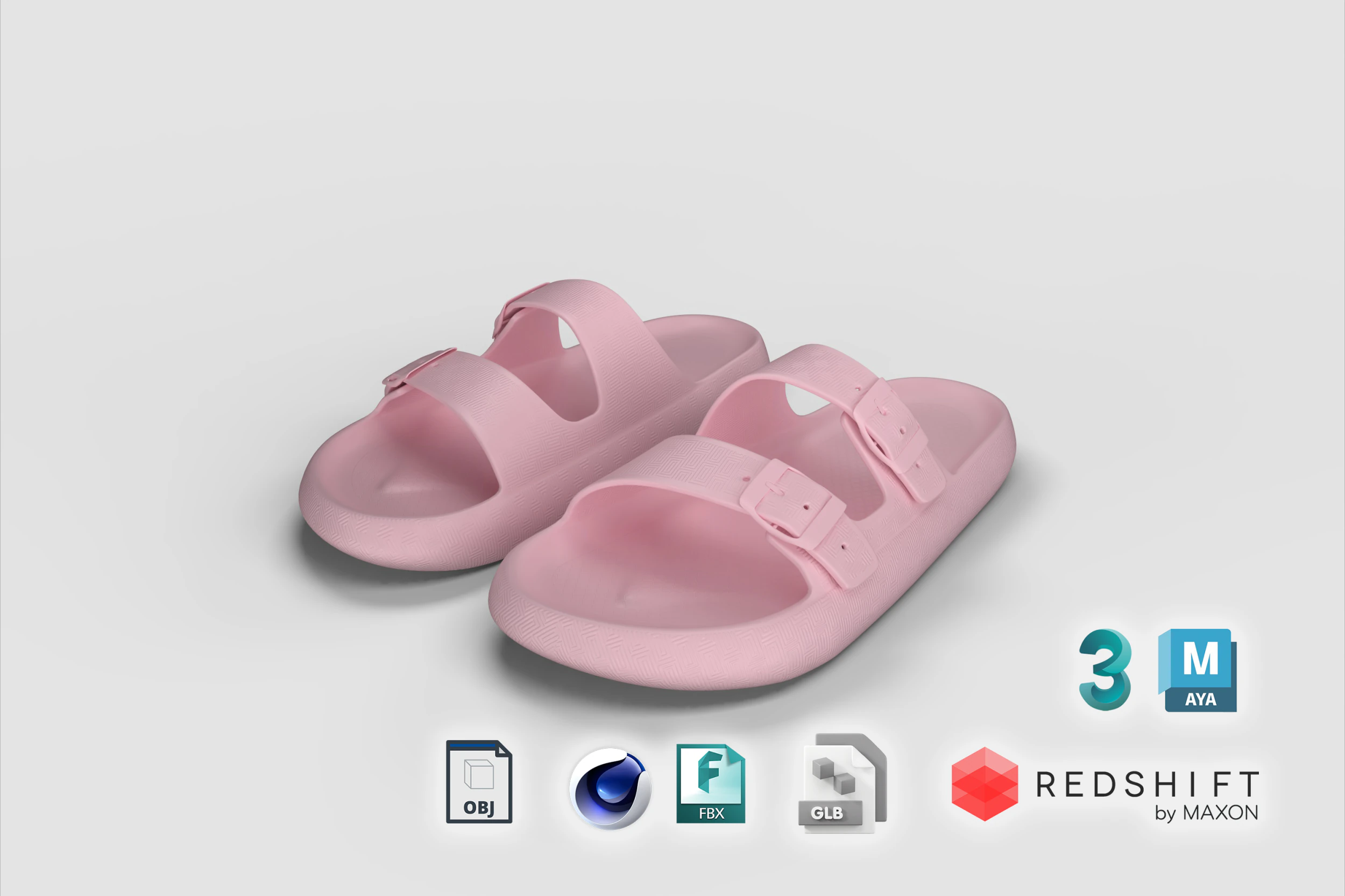 DOUBLE BUCKLE PILLOW SLIPPERS 3D Model .c4d .max .obj .3ds .fbx .stl .blend