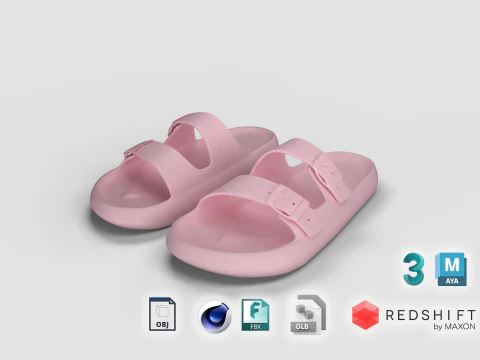 더블 버클 베개 슬리퍼 3D 모델